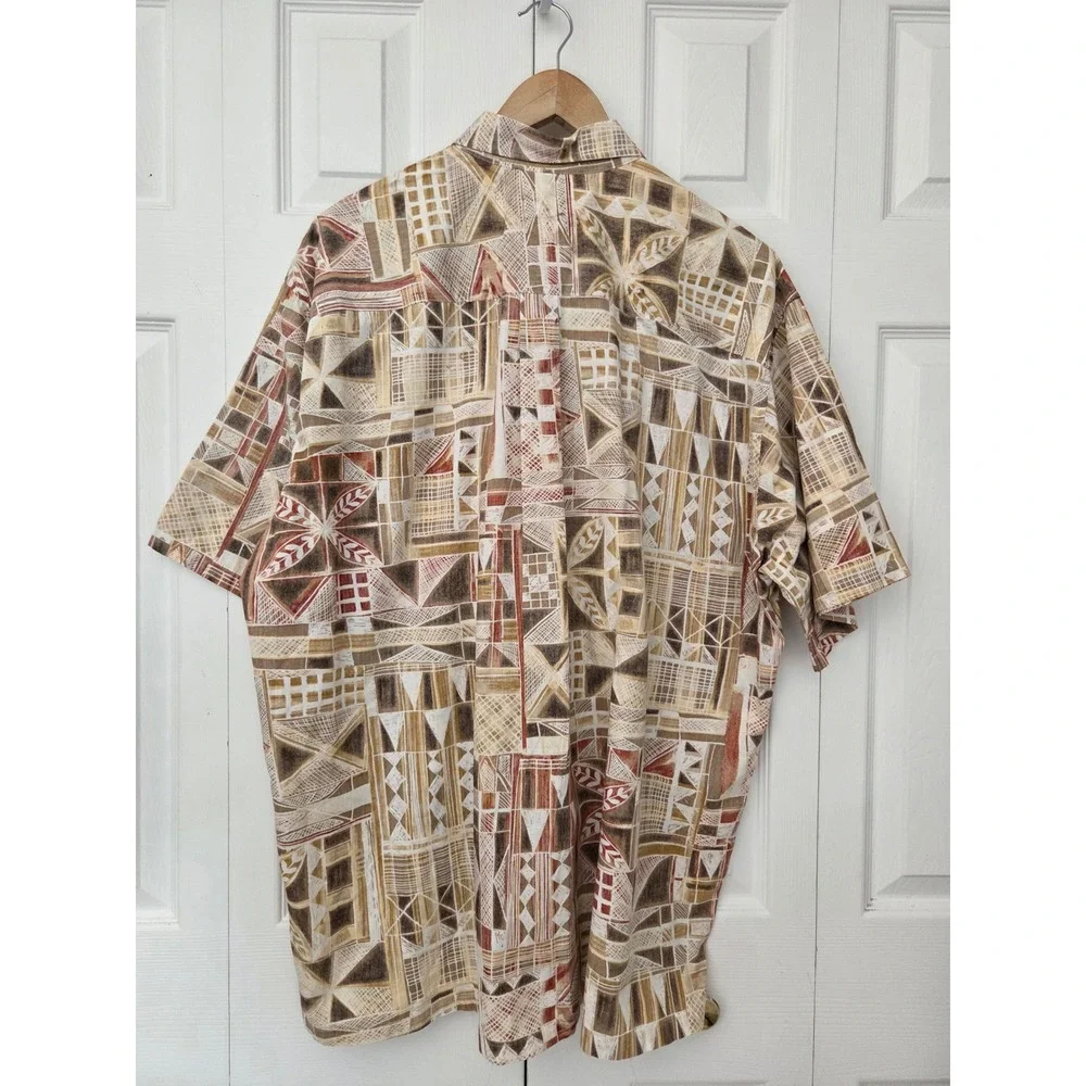 Cooke Street Honolulu Button Down Shirt Tribal Hawaiian Shirt Mens 2XL Tan Brown
